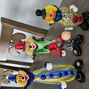 Murano Colorful Glass Clown Figurines Set Made In Italy